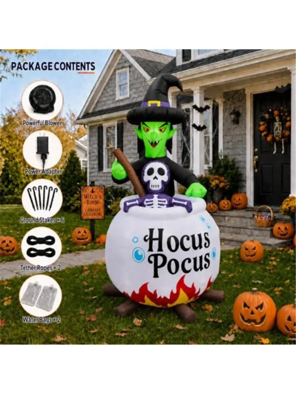 6 FT Halloween Inflatable Witch and Cauldron with RGB Lighted Halloween Blow